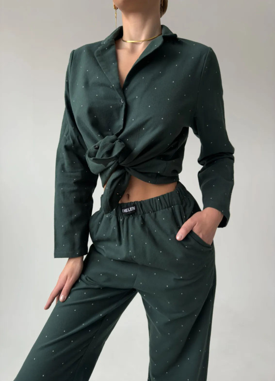 Tiana Flanell-Pyjama mit Punkten, grün00-00004792-k