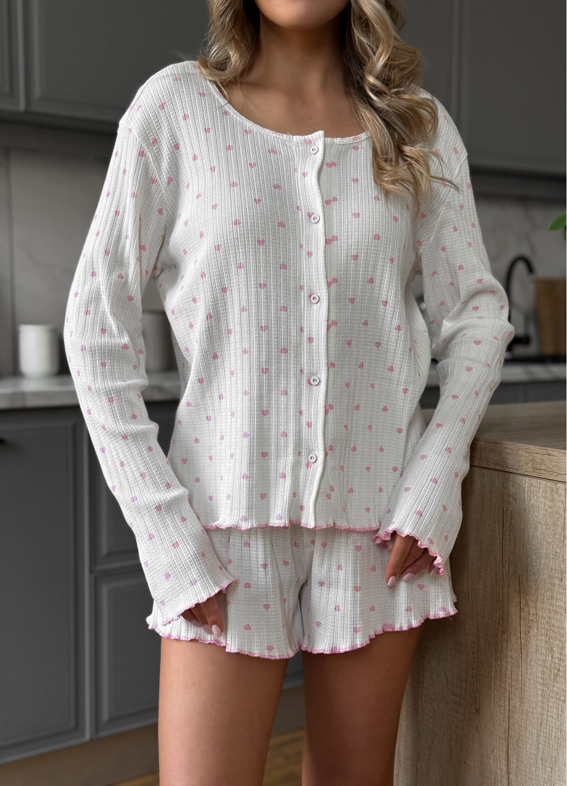 Damenpyjama mit Shorts Semiramis, milchigArtikel: 00-00004907-k1